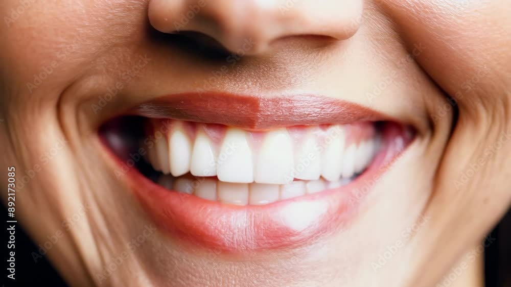 Female smile close up. Teeth whitening and treatment procedure. Dental health. Ideal perfect orthodontic bite. Dentistry closeup. Oral hygiene. Beautiful woman lips. Happy person smiling. Macro shot. Female smile close up. Teeth whitening and treatment procedure. Dental health. Ideal perfect orthodontic bite. Dentistry closeup. Oral hygiene. Beautiful woman lips. Happy person smiling. Macro shot.