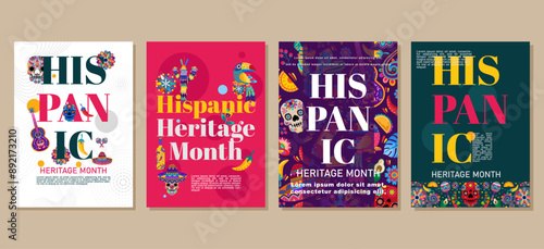 Elegant hispanic heritage month Set of greeting cards, posters, holiday covers