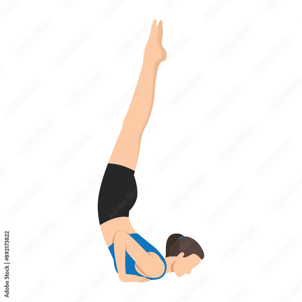 Woman doing Chin Stand or Ganda Bherundasana yoga exercise. Flat vector illustration isolated on white background Woman doing Chin Stand or Ganda Bherundasana yoga exercise. Flat vector illustration isolated on white background