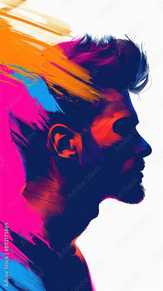Naklejka premium A Close-up Shot of a Colorful silhouettes with digital wave patterns and textures