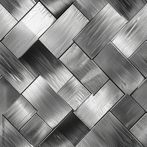A silver metal surface with a pattern of squares and triangles. The surface is textured and has a metallic sheen