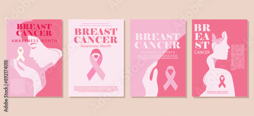 Breast Cancer Awareness Month set banner for social media, cover, background