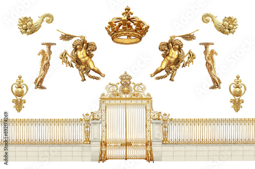 Fotografie golden gates to Versailles castle,france, isolated on white background