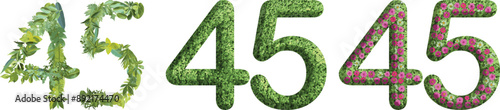 45, design made from green grass, leaves and flower, .suitable for birthday, anniversary and memorial day templates, go green concept	
