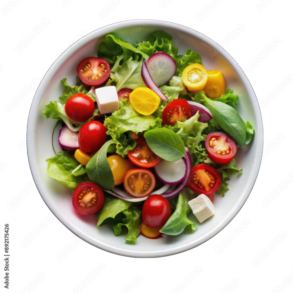 White bowl of salad top view isolated on transparent background White bowl of salad top view isolated on transparent background