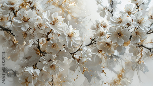 White sakura branches on a white background.  © IM_VISUAL_ARTIST