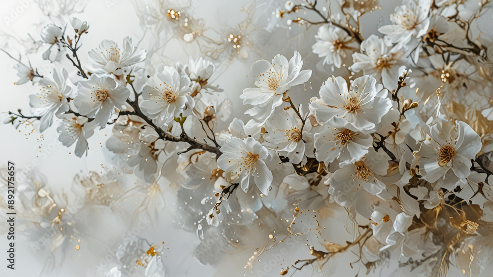 White sakura branches on a white background.
White sakura branches on a white background.