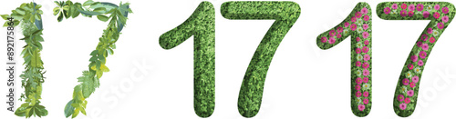 17, design made from green grass, leaves and flower, .suitable for birthday, anniversary and memorial day templates, go green concept	

