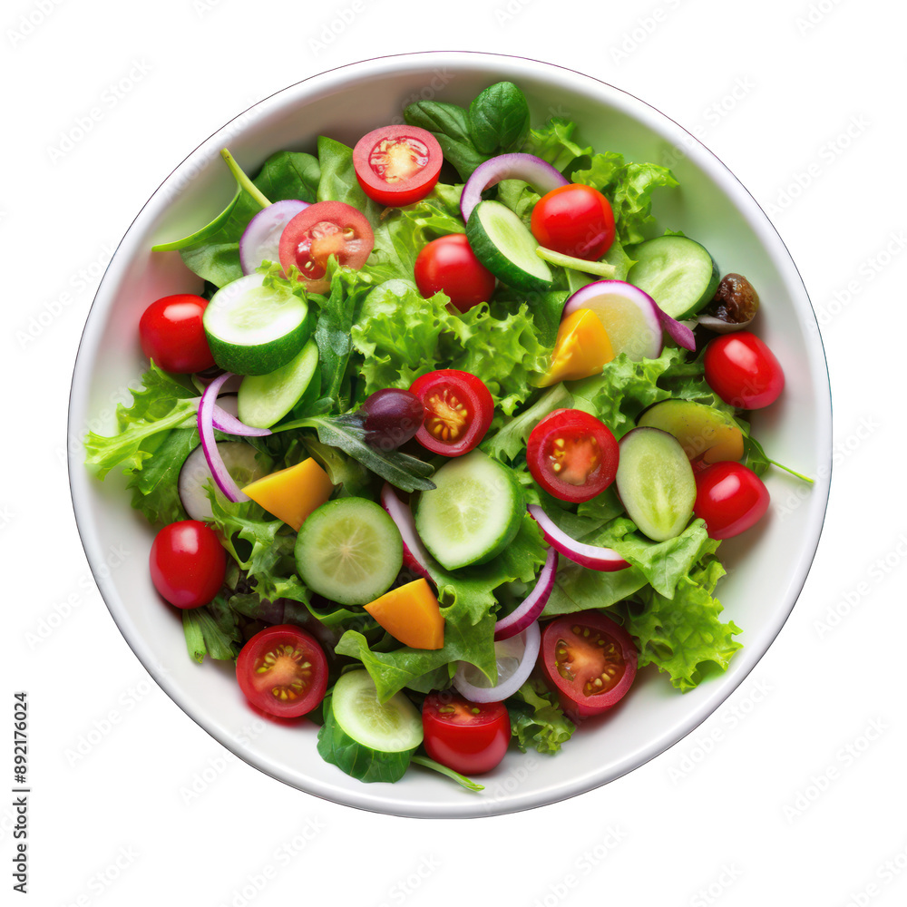 White bowl of salad top view isolated on transparent background White bowl of salad top view isolated on transparent background