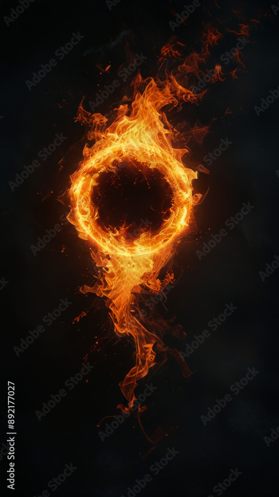 Fototapeta premium A circle of fire in a dark space.