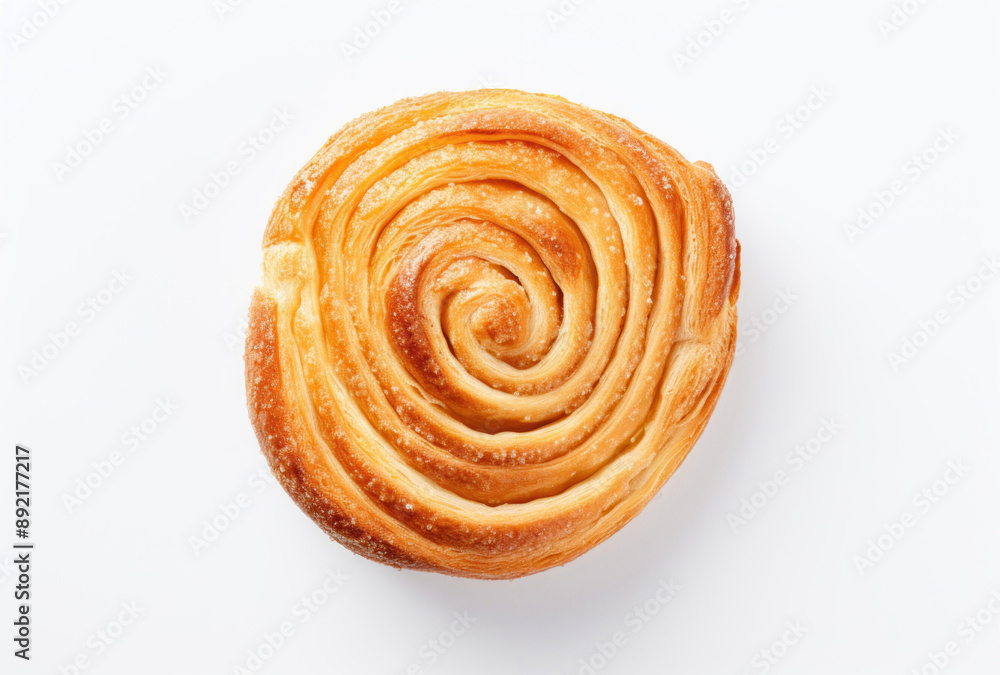 Fototapeta premium A spiral decorates a bread on a white background, its clear and crisp appearance reflecting timeless artistry.