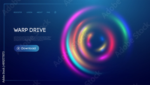 Futuristic warp drive effect with colorful light trails on a blue background