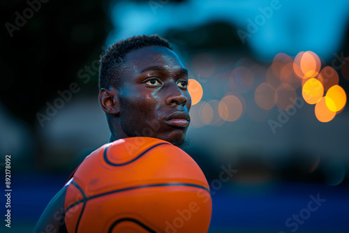 A Young Basketball Player's Focused Gaze on the Court