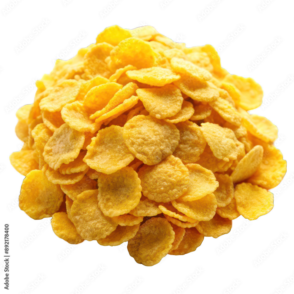 Yellow cornflakes close up isolated on transparent background Yellow cornflakes close up isolated on transparent background