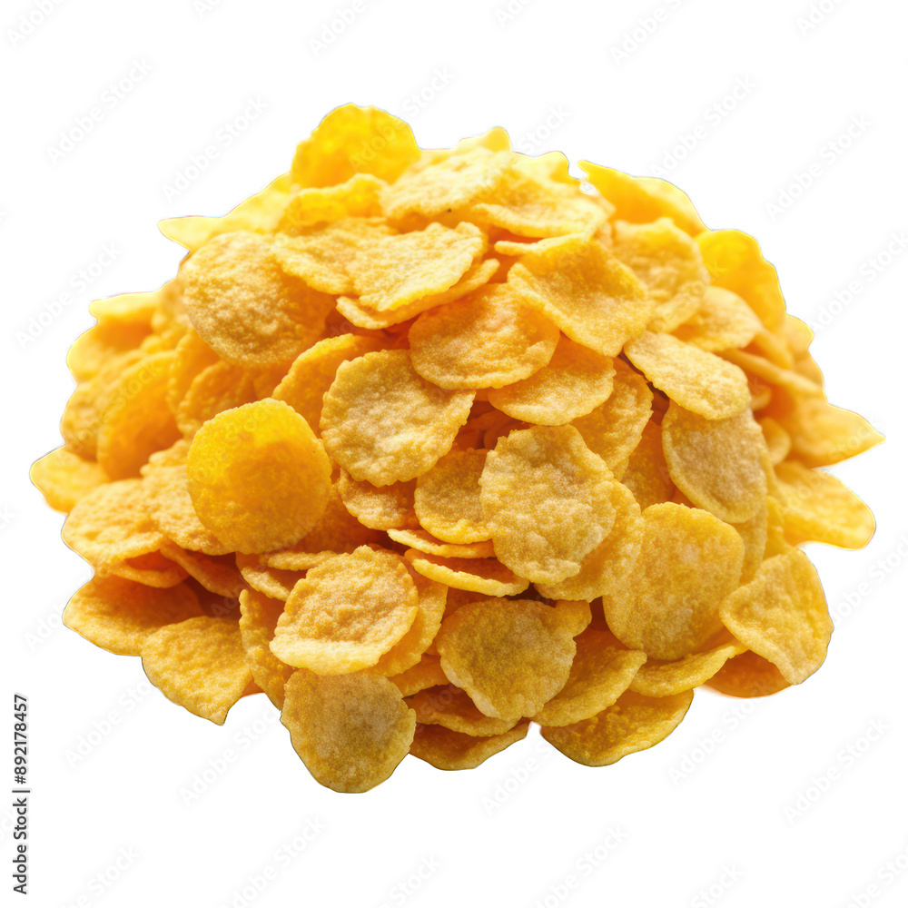 Yellow cornflakes close up isolated on transparent background Yellow cornflakes close up isolated on transparent background