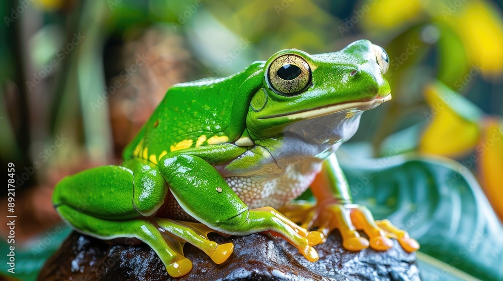 Vibrant green white-lipped tree frog, perfect for showcasing its unique and colorful appearance