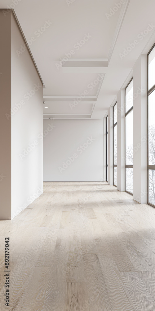 Fototapeta premium Residential empty room interiors with no furniture, natural lighting and ample copy space. Mockup interiors conceptual image.