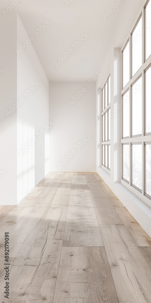 Fototapeta premium Residential empty room interiors with no furniture, natural lighting and ample copy space. Mockup interiors conceptual image.