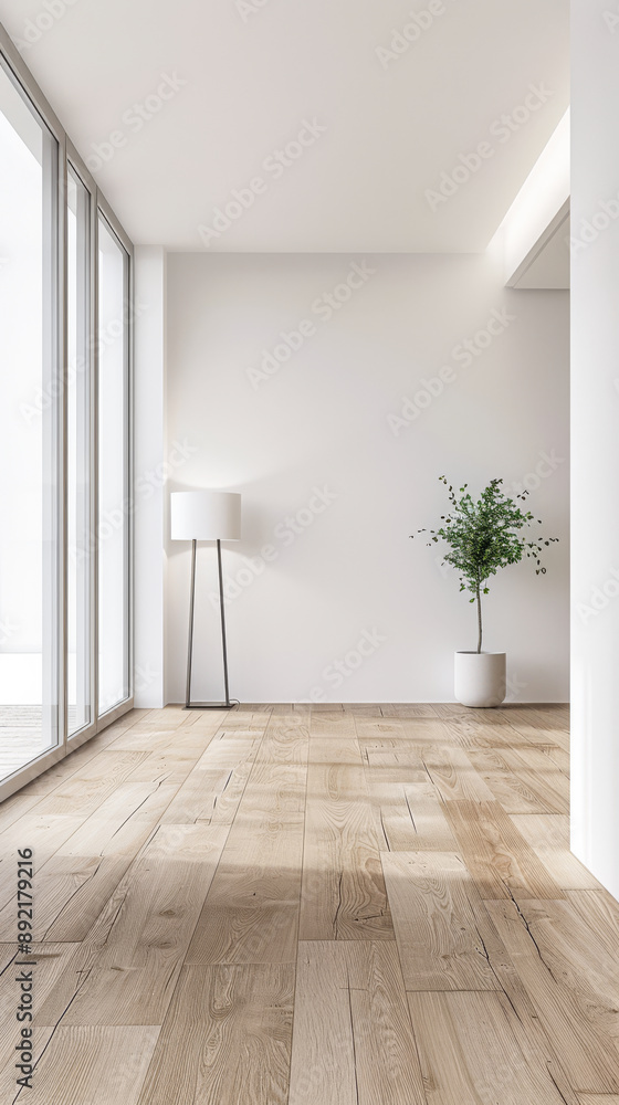 Fototapeta premium Residential empty room interiors with no furniture, natural lighting and ample copy space. Mockup interiors conceptual image.