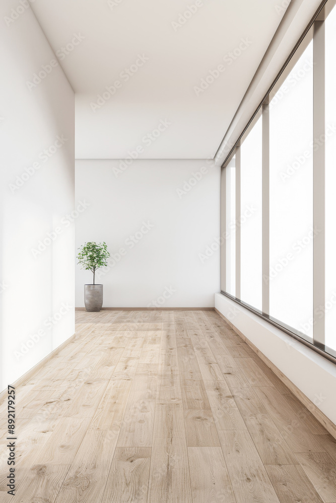 Obraz premium Residential empty room interiors with no furniture, natural lighting and ample copy space. Mockup interiors conceptual image.