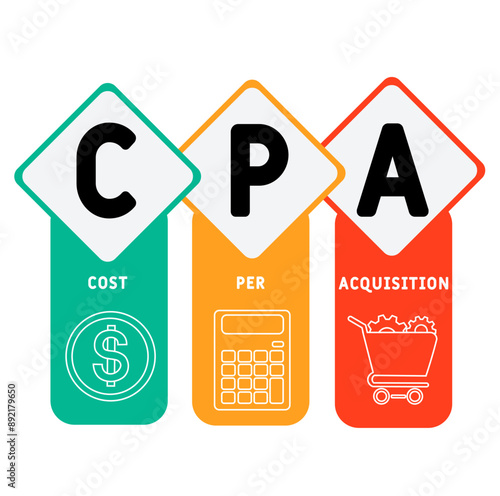 CPA - Cost Per Acquisition acronym. business concept background. vector illustration concept with keywords and icons. lettering illustration with icons for web banner, flyer, landing pag