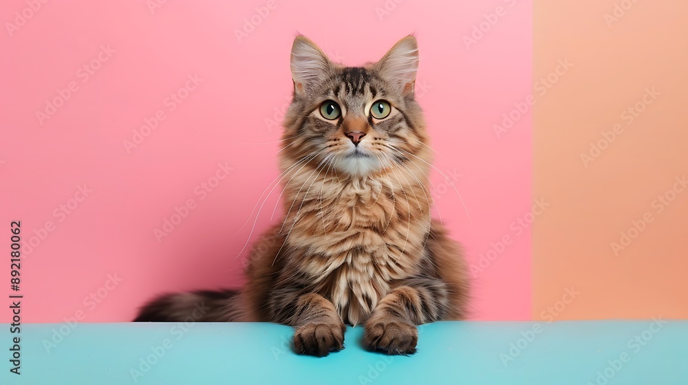 Thai cat with beautiful face isolated on colorful background Thai cat with beautiful face isolated on colorful background