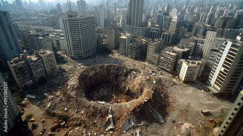 Large Bomb Crater in Small Village Center