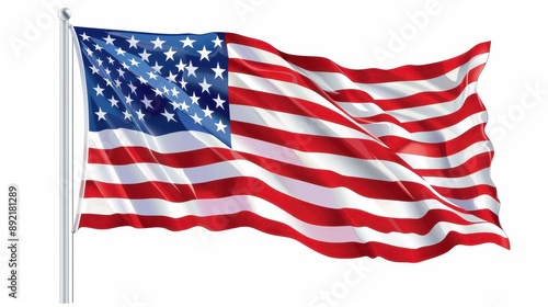 an american flag clipart, simple flagpole design, clean lines, primary colors, isolated on white background