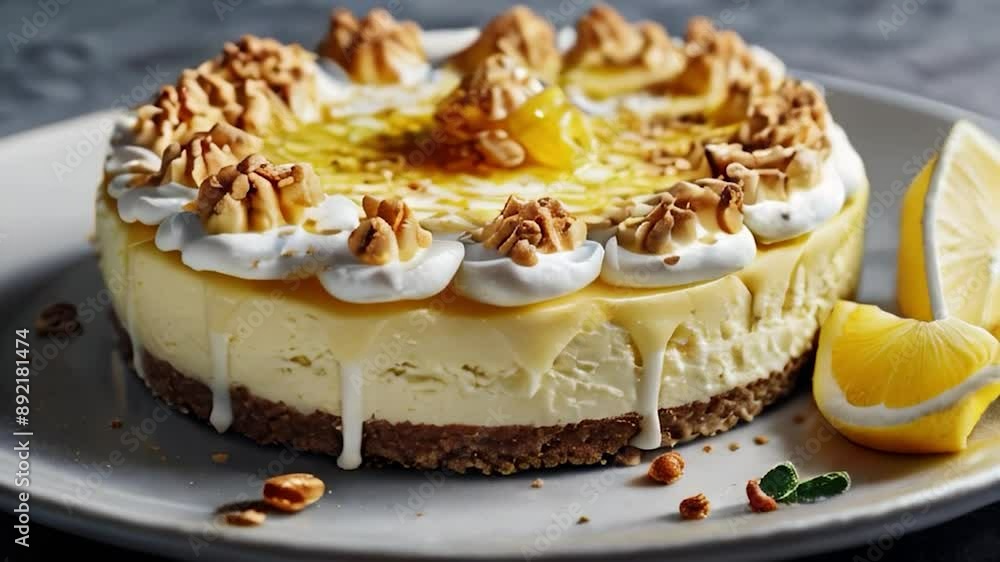 Lemon Cheesecake with Meringue and Lemon Slices Lemon Cheesecake with Meringue and Lemon Slices