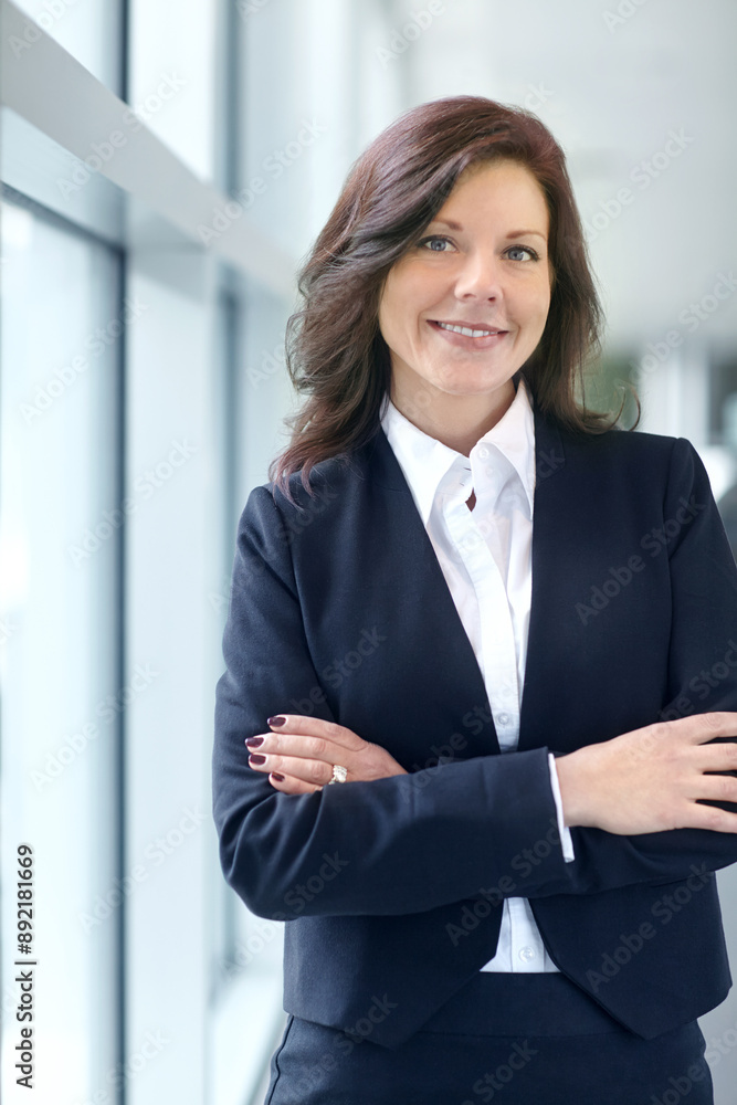 Lawyer, portrait and smile or woman in office, justice worker and professional attorney in law firm. Business, pride and legal consultant or happy in career, corporate workplace and arms crossed Lawyer, portrait and smile or woman in office, justice worker and professional attorney in law firm. Business, pride and legal consultant or happy in career, corporate workplace and arms crossed