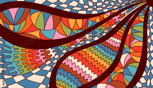 Psychedelic coloring page groovy warm color.