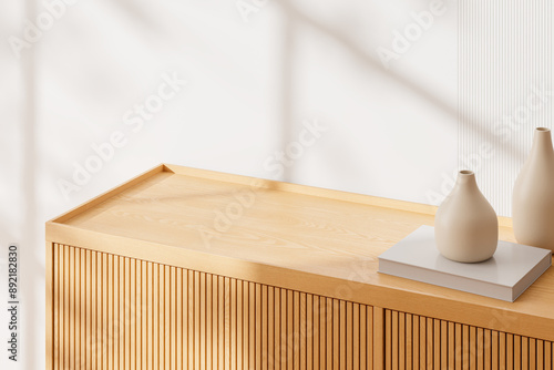 Schilderij op canvas Top view of living room interior with empty sideboard for mockup product