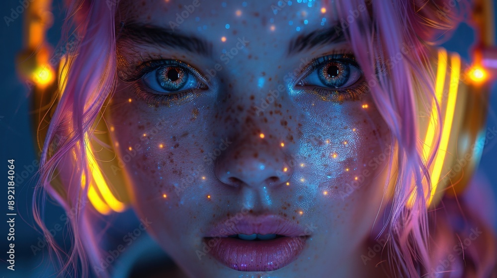Cosmic Gyaru Character with Neon Freckles Cosmic Gyaru Character with Neon Freckles