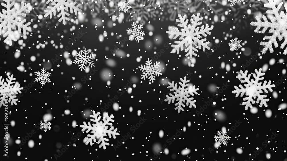 Obraz premium Falling Snowflakes on Black Background