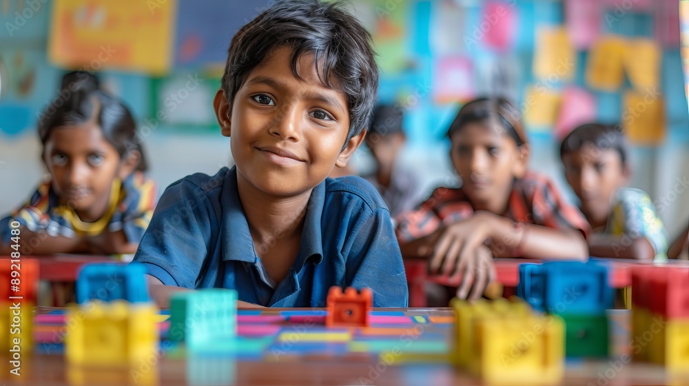 Schoolboy Smiles During Classroom Activity Schoolboy Smiles During Classroom Activity