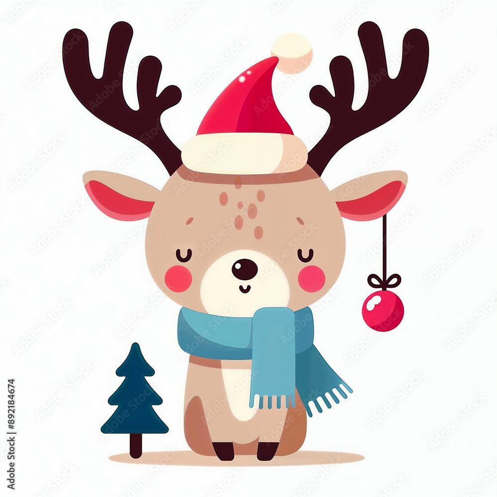 Cute cartoon christmas deer on white background.AI Cute cartoon christmas deer on white background.AI