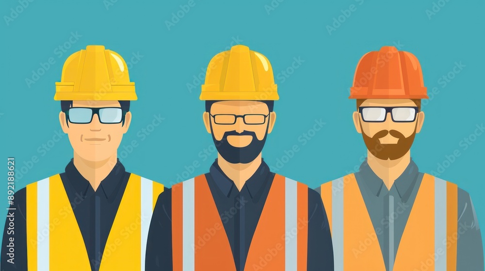 Three construction workers wearing safety gear on site. Three construction workers wearing safety gear on site.