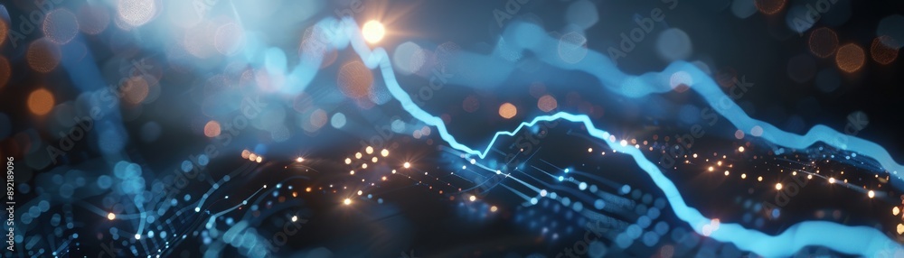 Fototapeta premium Studio lighting on animated line chart, dynamic effects, sleek design, realistic