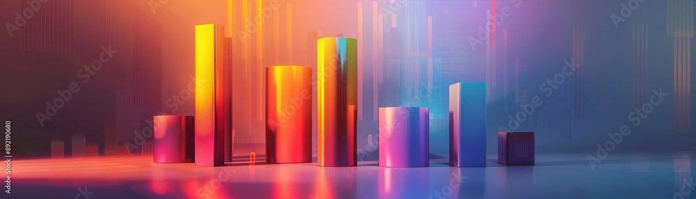 Studio lighting on realistic 3D bar chart, gradient background, vibrant colors Studio lighting on realistic 3D bar chart, gradient background, vibrant colors