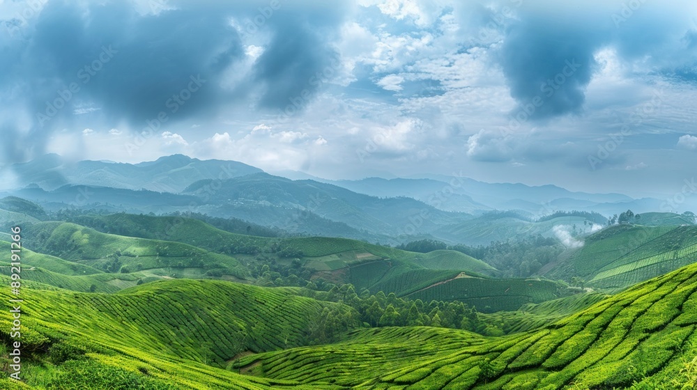 panoramic view of lush green tea plantations in munnar india rolling hills landscape travel photography panoramic view of lush green tea plantations in munnar india rolling hills landscape travel photography