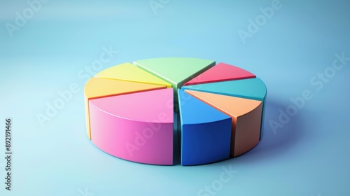 Pie chart with segments, bright colors, soft shadows, realistic, studio lighting