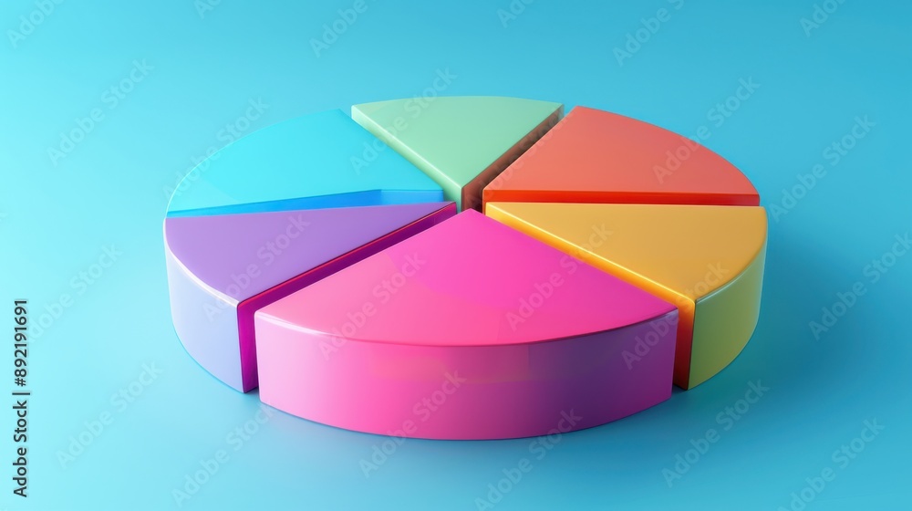 Obraz premium Pie chart with segments, bright colors, soft shadows, realistic, studio lighting