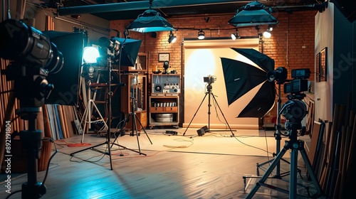 Modern photo studio with professional equipment. 