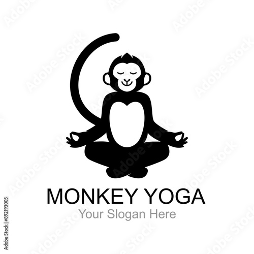 monkey doing yoga vector logo