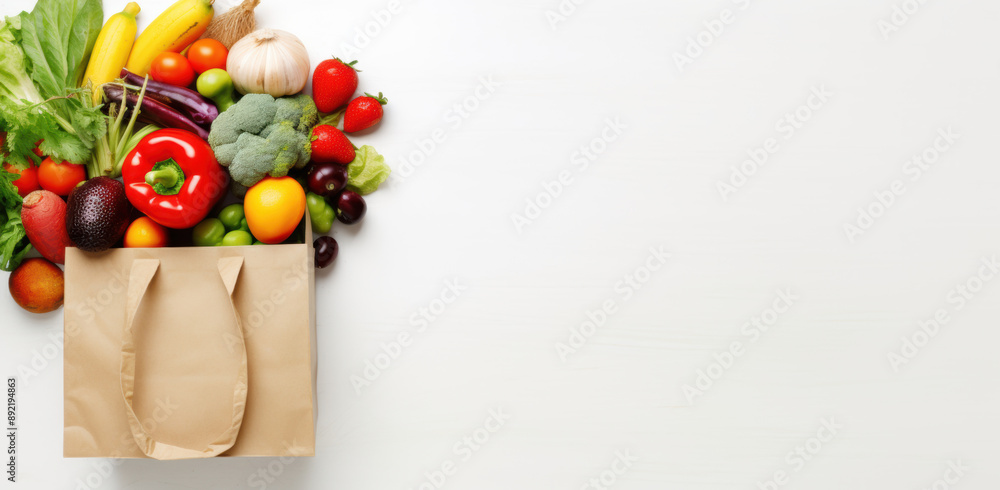 Paper Bag Full of Fresh Fruits, Vegetables, and Nuts on a White Background Paper Bag Full of Fresh Fruits, Vegetables, and Nuts on a White Background