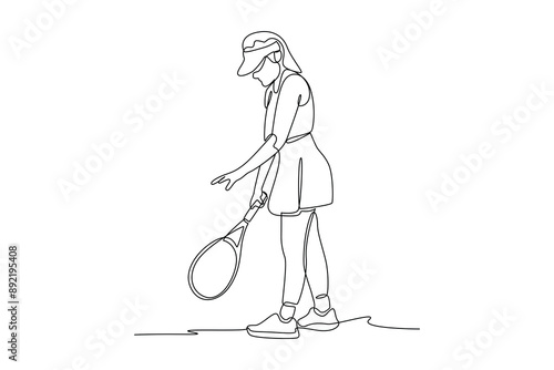 continues line art beautiful woman playing tennis illustrator art line