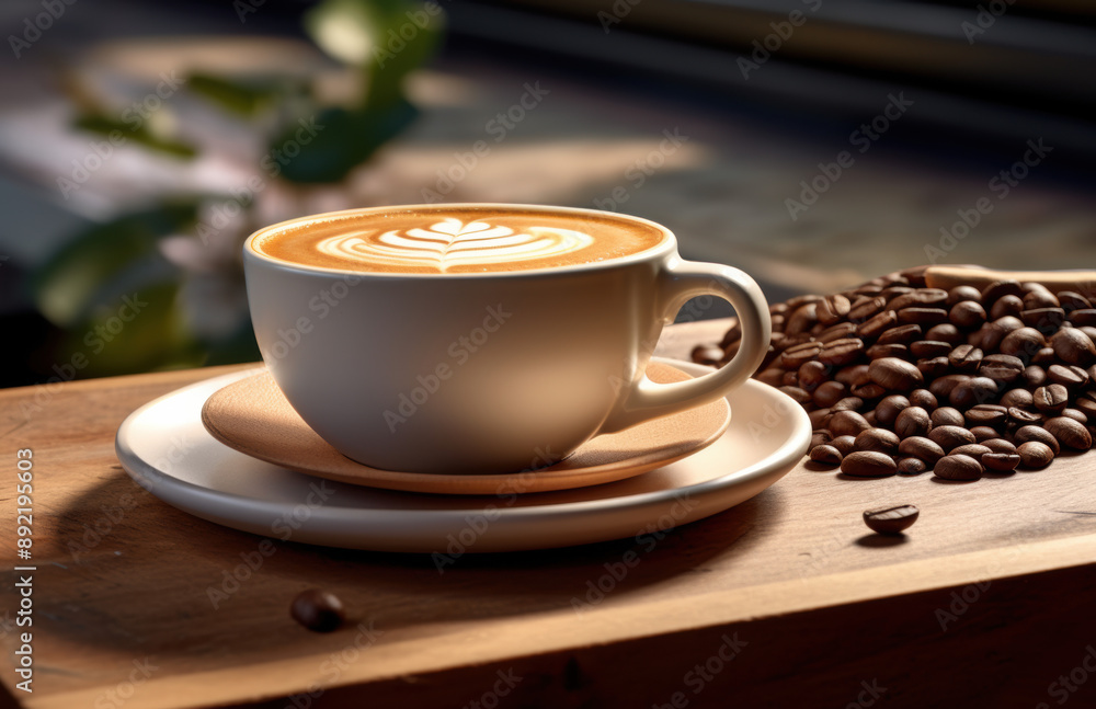 Cup of Coffee with Latte Art on a Wooden Plate Cup of Coffee with Latte Art on a Wooden Plate
