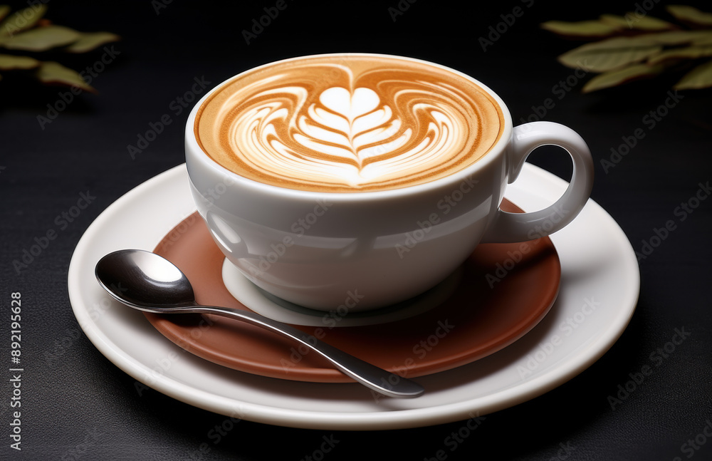 Cup of Coffee with Latte Art on a Wooden Plate Cup of Coffee with Latte Art on a Wooden Plate