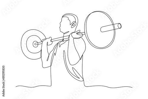 continues line art of people lifting heavy barbells at the gym illustrator line art