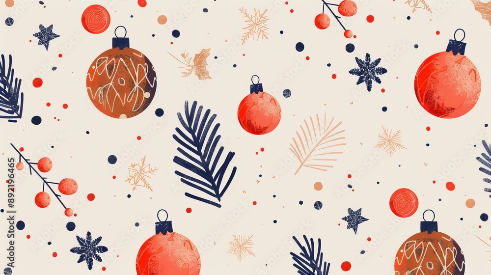 Christmas Ornaments And Leaves Pattern Christmas Ornaments And Leaves Pattern